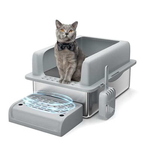 Standard Katzentoiletten aus Edelstahl, 20,3 cm, XXL-Katzentoiletten für große Katzen mit hoher Seite, Katzentreppe, Schaufel, einfache Reinigung Standard Katzentoiletten aus Edelstahl, 20,3 cm, XXL-Katzentoiletten für große Katzen mit hoher Seite, Katzentreppe, Schaufel, einfache Reinigung von HarmonyHealth