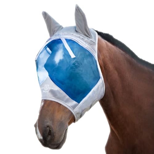 Harrison Howard CareMaster Ergonomisch gestaltete dicke Fleece-Polsterung, Fliegenmaske, halbes Gesicht, Silber/Blau, M von Harrison Howard
