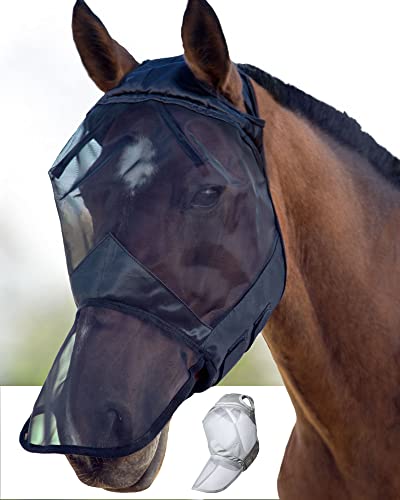 Harrison Howard CareMaster Midge-Proof Fleece Polsterung Pferde Fliegenmaske UV-Schutz ohne Ohren mit Nasenschutz Schwarz Vollblut (M) von Harrison Howard