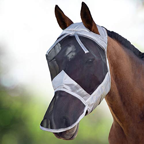 Harrison Howard CareMaster Fliegenmaske UV-Schutz ohne Ohren mit Nasenschutz Silber/Schwarz Pony (S) von Harrison Howard