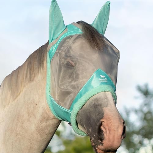 Harrison Howard CareMaster Fliegenmaske für Pferde, UV-Schutz, feinmaschig, mit extra Wolle, weich auf der Haut, Summer Mint M von Harrison Howard