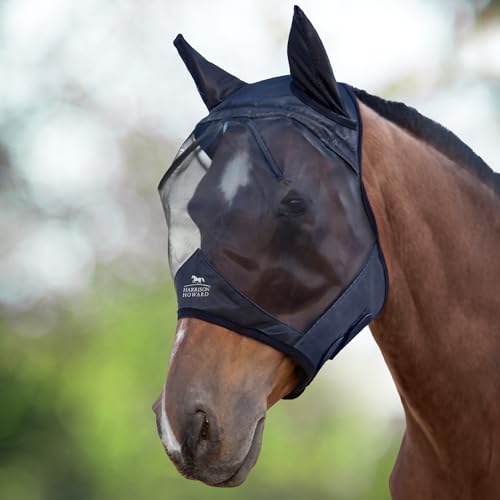 Harrison Howard CareMaster Midge-Proof Fleece Polsterung Pferde Fliegenmaske UV-Schutz mit Ohrenschutz Schwarz Pony (S) von Harrison Howard