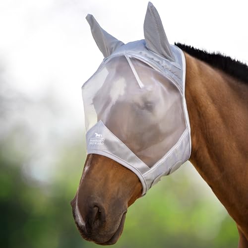 Harrison Howard CareMaster Midge-Proof Fleece Polsterung Pferde Fliegenmaske UV-Schutz mit Ohrenschutz Silber Kaltblut (XL) von Harrison Howard
