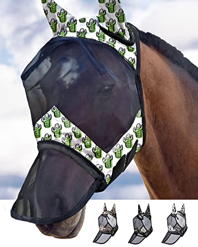 Harrison Howard CareMaster Pferde Fliegenmaske Lange Nase mit Ohren UV-Schutz für Pferde-Grüner Kaktus (M) von Harrison Howard
