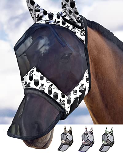 Harrison Howard CareMaster Pferde Fliegenmaske Lange Nase mit Ohren UV-Schutz für Pferde-Kiefernzapfen (M) von Harrison Howard