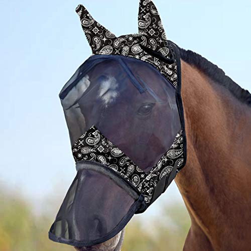 Harrison Howard CareMaster Pferde Fliegenmaske Lange Nase mit Ohren UV-Schutz für Pferde-Paisley Welle (XL) von Harrison Howard