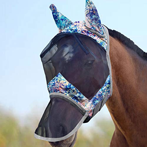 Harrison Howard CareMaster Pferde Fliegenmaske Lange Nase mit Ohren UV-Schutz für Pferde-Pastell Mischen (M) von Harrison Howard