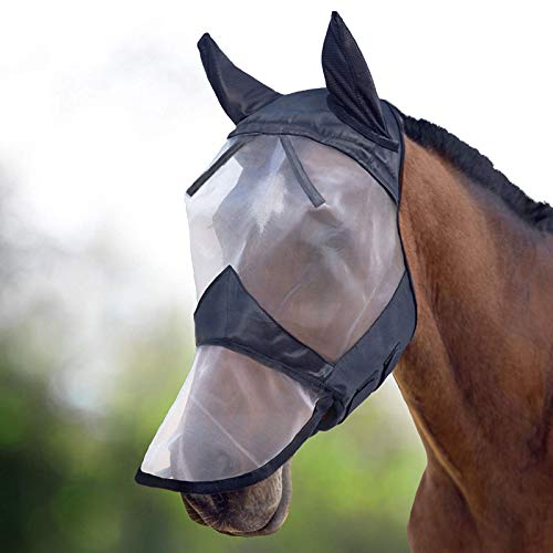 Harrison Howard CareMaster Pferde Fliegenmaske Lange Nase mit Ohren schwarz/Silber Retro von Harrison Howard