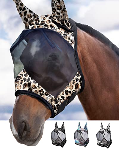 Harrison Howard CareMaster Pferde Fliegenmaske Standard mit Ohren UV-Schutz für Pferde-Leopardenmuster(M) von Harrison Howard