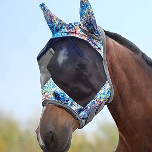 Harrison Howard CareMaster Pferde Fliegenmaske Standard mit Ohren UV-Schutz für Pferde-Pastell Mischen(L) von Harrison Howard