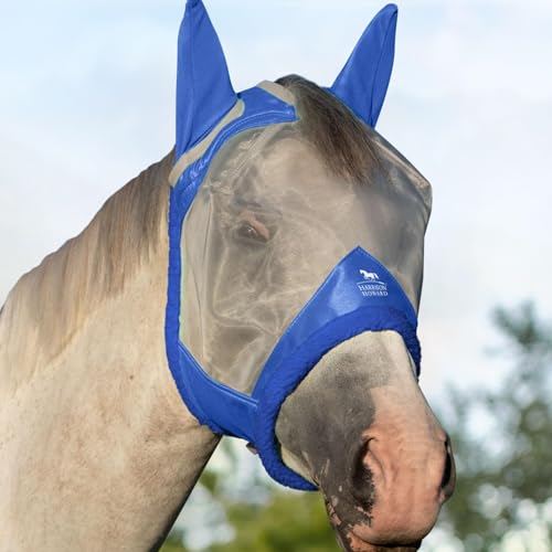 Harrison Howard CareMaster Pferde Fliegenmaske UV-Schutz, feines Netz mit extra Wolle, weiche Haptik auf der Haut, Champion Blue L von Harrison Howard