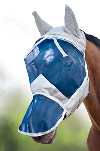 Harrison Howard CareMaster Ergonomisch gestaltete dicke Fleece Polsterung Pferde Fliegenmaske UV-Schutz Ohren und Nasenschutz Hawaiian Blau Vollblut (M) von Harrison Howard