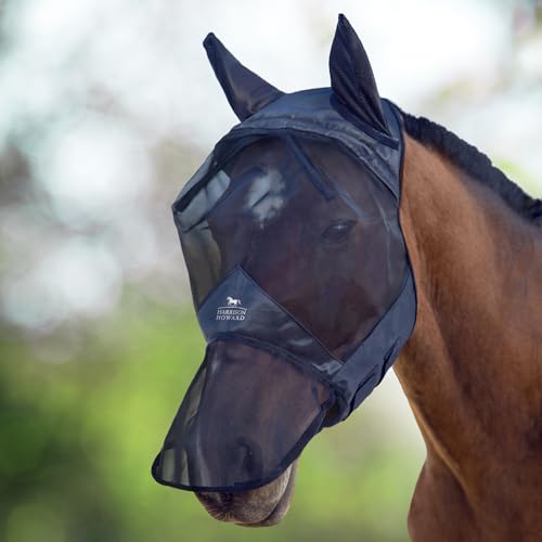 Harrison Howard CareMaster UV-Proof Dicke Fleece Polsterung Transparent Fine Mesh Pferde Fliegenmaske UV-Schutz Ohren und Nasenschutz Schwarz Pony (S) von Harrison Howard