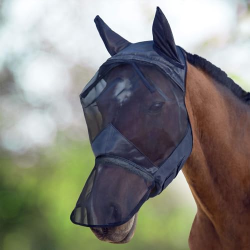 Harrison Howard CareMaster Pferde Fliegenmaske UV-Schutz Ohren und Nasenschutz Schwarz Vollblut (M) von Harrison Howard