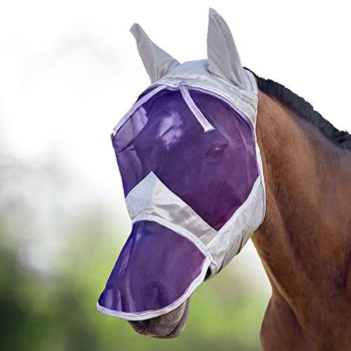 Harrison Howard CareMaster Pferde Fliegenmaske UV-Schutz Ohren und Nasenschutz Silber/Lila Pony (S) von Harrison Howard