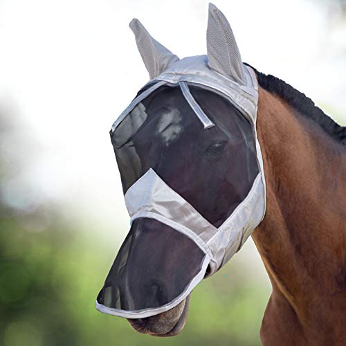 Harrison Howard CareMaster Pferde Fliegenmaske UV-Schutz Ohren und Nasenschutz Silber/Schwarz Warmblut (L) von Harrison Howard