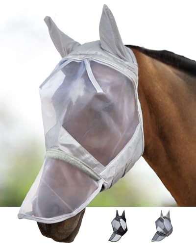 Harrison Howard CareMaster Pferde Fliegenmaske UV-Schutz Ohren und Nasenschutz Silber Pony (S) von Harrison Howard