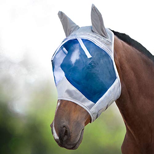 Harrison Howard CareMaster Pferde Fliegenmaske UV-Schutz mit Ohrenschutz Hawaiian Blau Warmblut(L) von Harrison Howard