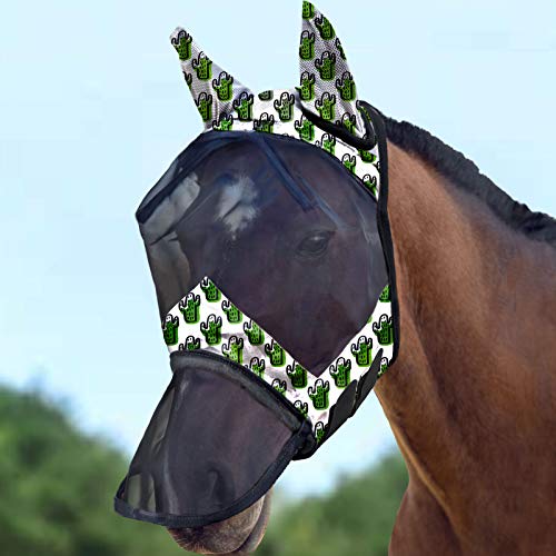 Harrison Howard CareMaster Pferdefliegenmaske Lange Nase mit Ohren UV-Schutz für Pferde-Grüner Kaktus (L) von Harrison Howard