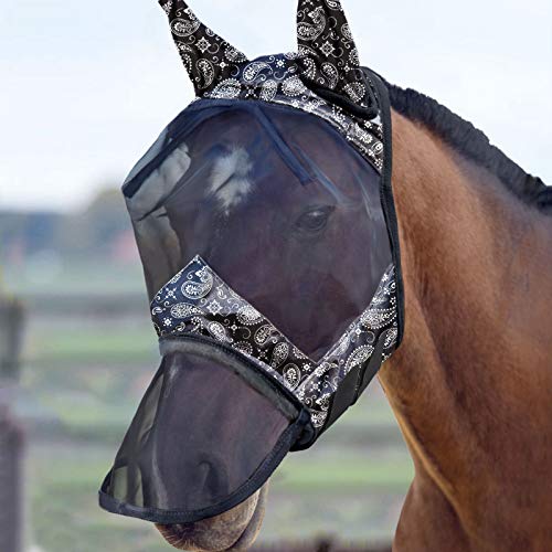 Harrison Howard CareMaster Pferde Fliegenmaske Lange Nase mit Ohren UV-Schutz für Pferde-Paisley Welle (L) von Harrison Howard
