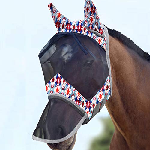 Harrison Howard CareMaster Pferde Fliegenmaske Lange Nase mit Ohren UV-Schutz für Pferde-Stammes-Raute (L) von Harrison Howard