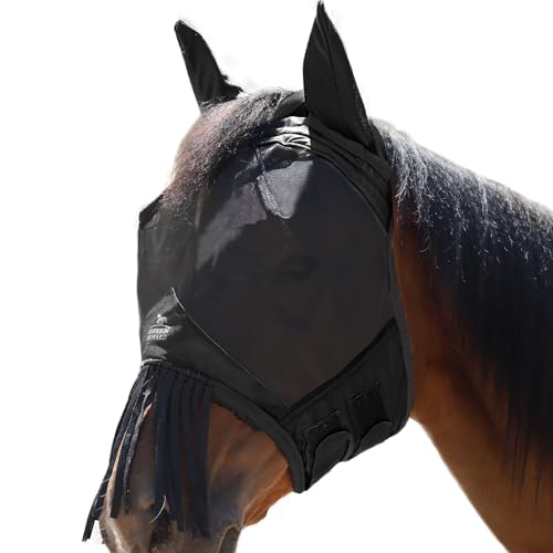Harrison Howard CareMaster Pferdefliegenmaske mit Ohren und Nasenfransen Fliegenschutz-Verteidigermaske-Piano Black von Harrison Howard