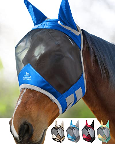 Harrison Howard CareMaster Pro Leuchtendes Pferde Fliegenmaske Standard mit UV-Schutzohren für Pferde-Signature Blue von Harrison Howard