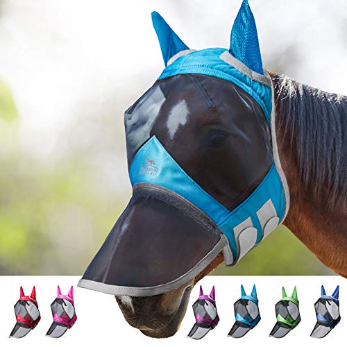 Harrison Howard CareMaster Pro Luminous Horse Fly Mask Large Eye Space Long Nose with Ears UV Protection for Horse Dresden Blau Warmblut (L) von Harrison Howard