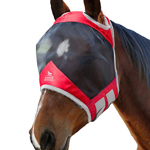 Harrison Howard CareMaster Pro Luminous Pferde Fliegenmaske UV-Schutz Fleece-Polsterung Standard Rot Pony (S) von Harrison Howard