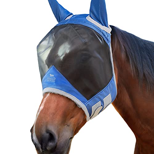 Harrison Howard CareMaster Pro Luminous Pferde Fliegenmaske UV-Schutz Fleece-Polsterung mit Ohrenschutz Marineblau Warmblut (L) von Harrison Howard