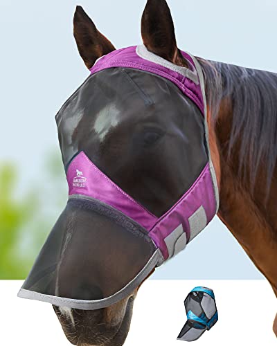 Harrison Howard CareMaster Pro Luminous Pferde Fliegenmaske UV-Schutz ohne Ohren mit Nasenschutz Lavendel Lila Warmblut (L) von Harrison Howard