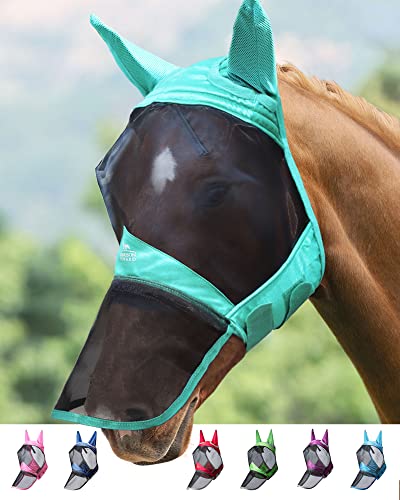 Harrison Howard CareMaster Pro Luminous Pferde Fliegenmaske Lange Nase mit Ohren UV-Schutz für Pferde-Sommer Minze (M) von Harrison Howard