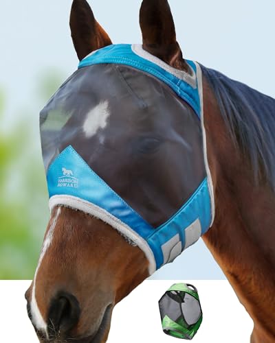 Harrison Howard CareMaster Pro Luminous Pferde Fliegenmaske UV-Schutz Fleece-Polsterung Standard Dresden Blau Kaltblut (XL) von Harrison Howard