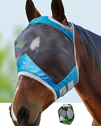Harrison Howard CareMaster Pro Luminous Pferde Fliegenmaske UV-Schutz Fleece-Polsterung Standard Dresden Blau Vollblut (M) von Harrison Howard