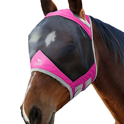 Harrison Howard CareMaster Pro Luminous Pferde Fliegenmaske UV-Schutz Fleece-Polsterung Standard Rosa Warmblut (L) von Harrison Howard