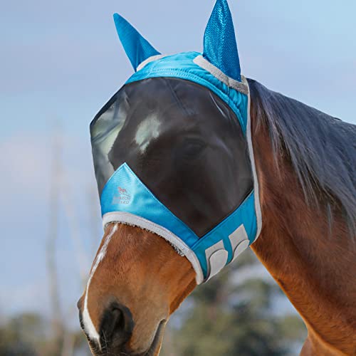 Harrison Howard CareMaster Pro Luminous Pferde Fliegenmaske UV-Schutz Fleece-Polsterung mit Ohrenschutz Dresden Blau Warmblut (L) von Harrison Howard