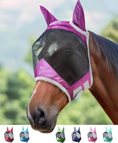 Harrison Howard CareMaster Pro Luminous Pferde Fliegenmaske UV-Schutz Fleece-Polsterung mit Ohrenschutz Lavendel Lila Warmblut (L) von Harrison Howard