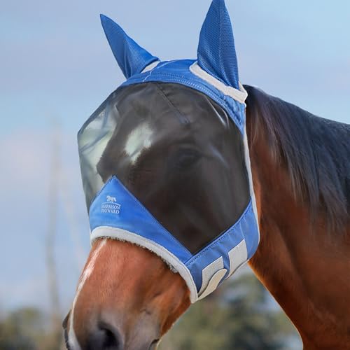 Harrison Howard CareMaster Pro Luminous Pferde Fliegenmaske UV-Schutz Fleece-Polsterung mit Ohrenschutz Marineblau Warmblut (L) von Harrison Howard