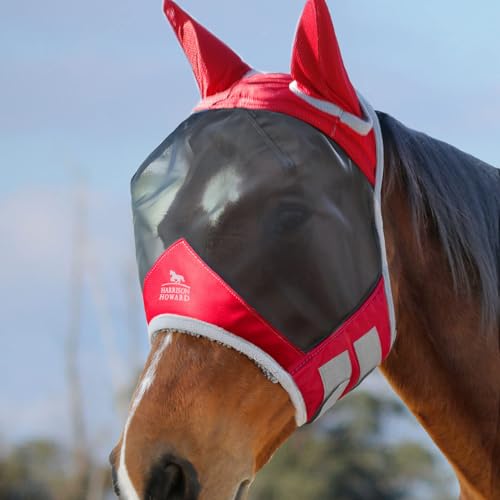 Harrison Howard CareMaster Pro Luminous Pferde Fliegenmaske UV-Schutz Fleece-Polsterung mit Ohrenschutz Rot Kaltblut (XL) von Harrison Howard