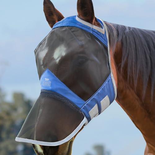 Harrison Howard CareMaster Pro Luminous Pferde Fliegenmaske UV-Schutz Fleece-Polsterung ohne Ohren mit Nasenschutz Marineblau Vollblut (M) von Harrison Howard