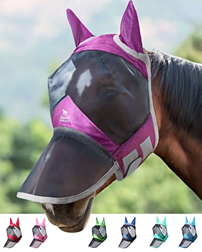 Harrison Howard CareMaster Pro Luminous Horse Fly Mask Large Eye Space Long Nose with Ears UV Protection for Horse Lavendel Lila Kaltblut (XL) von Harrison Howard