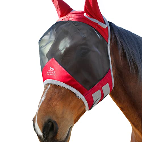 Harrison Howard CareMaster Pro Luminous Pferde Fliegenmaske UV-Schutz mit Ohrenschutz Rot Pony (S) von Harrison Howard