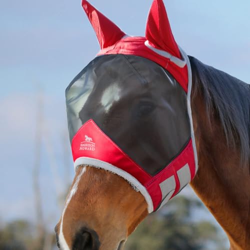 Harrison Howard CareMaster Pro Luminous Pferde Fliegenmaske UV-Schutz mit Ohrenschutz Rot Warmblut (L) von Harrison Howard