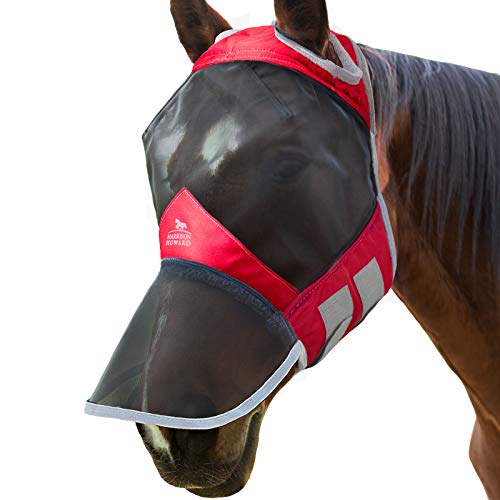 Harrison Howard CareMaster Pro Luminous Pferde Fliegenmaske UV-Schutz ohne Ohren mit Nasenschutz Rot Pony (S) von Harrison Howard