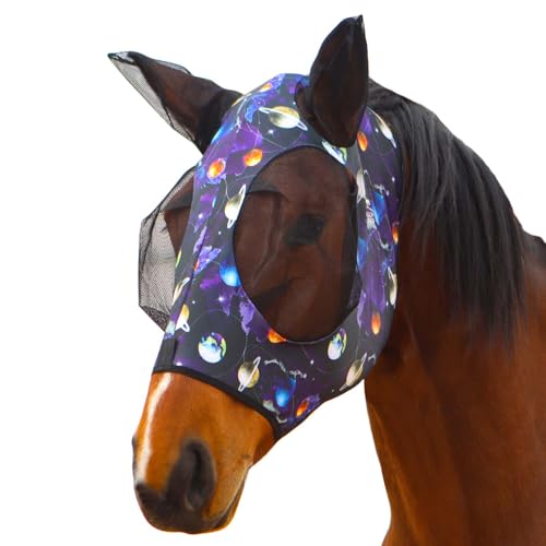 Harrison Howard Dehnbare Pferdefliegenmaske mit UV-Schutz, super komfortabel, sanft zur Haut und atmungsaktiv, Stern, Größe M von Harrison Howard