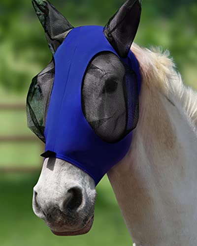 Harrison Howard Dehnbare, atmungsaktive UV-Schutz-Fliegenmaske mit Netzaugenöffnung für volle Sichtbarkeit und belüftende Ohrenschützer, dunkelblau von Harrison Howard