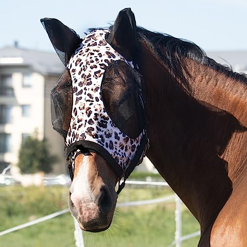 Harrison Howard Super Comfort Stretchy Fly Mask Large Eye Space with UV Protection Soft on Skin with Breathability Leopard Drucken (M) von Harrison Howard