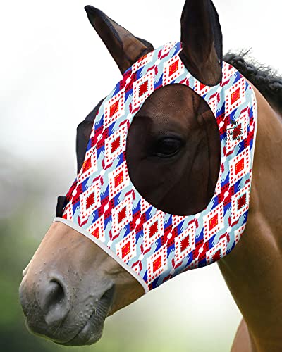 Harrison Howard Elastizität Pferde Fliegenmaske Hervorragender Komfort mit UV-Schutz Standard Fliegenmaske für Pferd-Stammes Abstrakt (L) von Harrison Howard