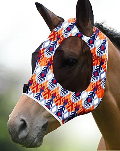 Harrison Howard Super Comfort Stretchy Fly Mask Large Eye Space with UV Protection Soft on Skin with Breathability Stammesfeder (L) von Harrison Howard