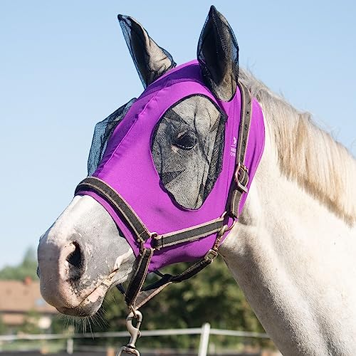 Harrison Howard Fliegenmaske für Pferde, super bequeme, elastisch mit Ohren-UV-Schutz, kleines Pferd, Violett (Amethyst), Größe M von Harrison Howard
